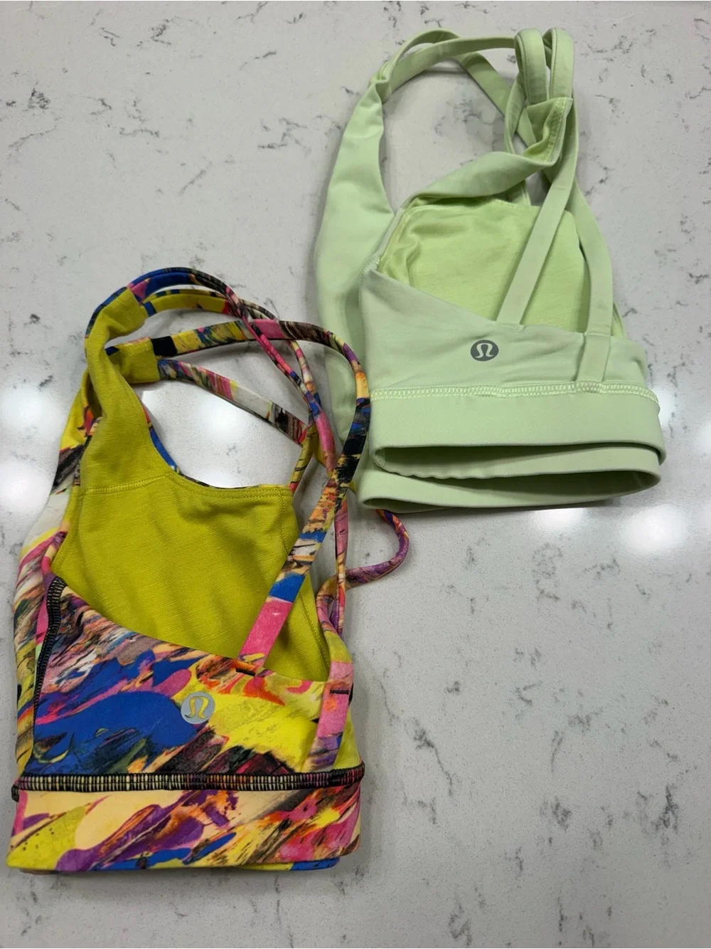 Lululemon Energy Bra Lot Size 4 Lime Green & Abstract Print Set of 2
